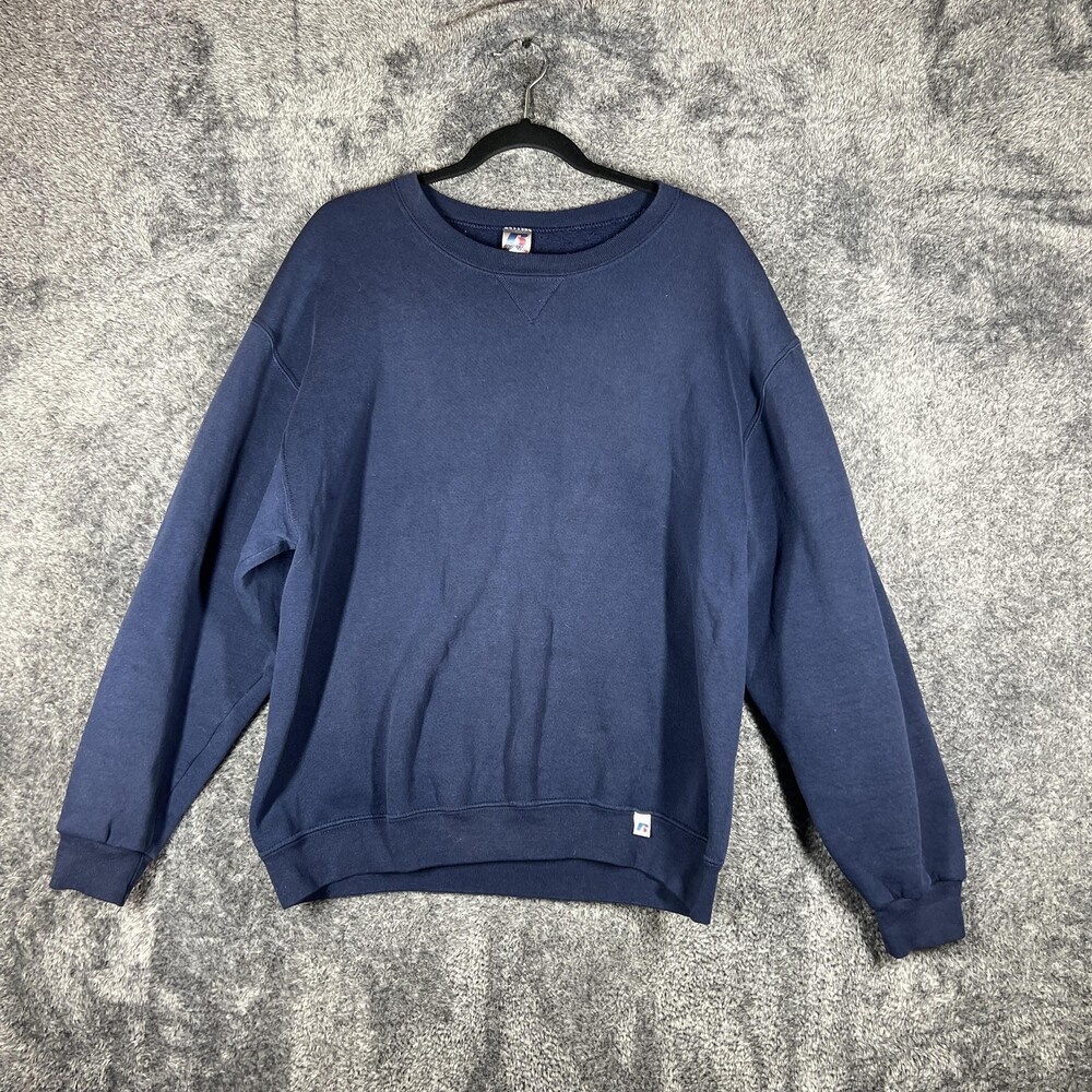 Russell Athletic Sweatshirt Mens L Blue Pullover Heavyweight Fleece Logo